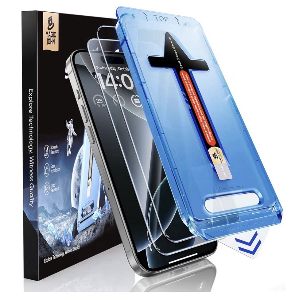 MAGIC JOHN 2 Pack for iPhone 16 Pro Max Plus tempered Glass Screen Protector